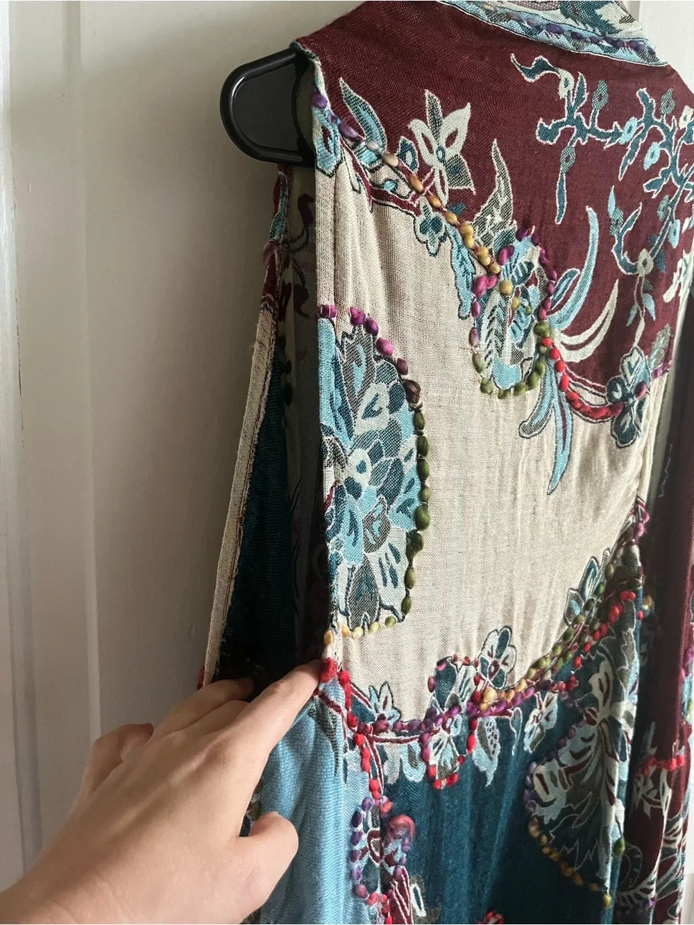 Raj Multicolor Floral Fringe Vest - Burgundy, Teal, Cream